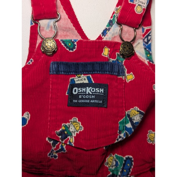 VTG OshKosh B'Gosh Red Corduroy Vestbak Mice at Work Overalls 12M Made in USA - Picture 4 of 8